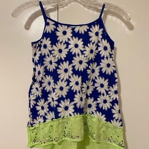 Justice blue floral tank top with green on bottom
